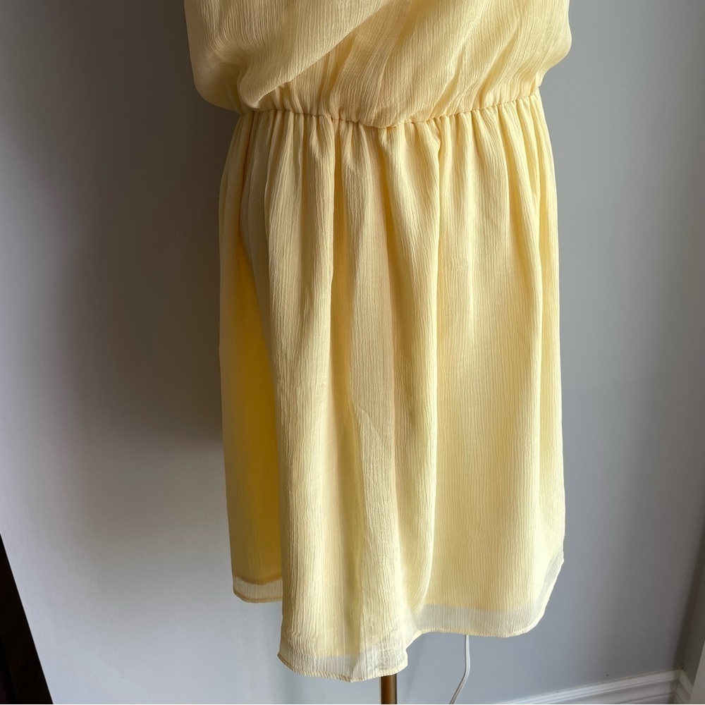 Lemon Yellow Chiffon Dress Sz M High Neck Knee Length Sleeveless Summer Casual - Picture 7 of 11